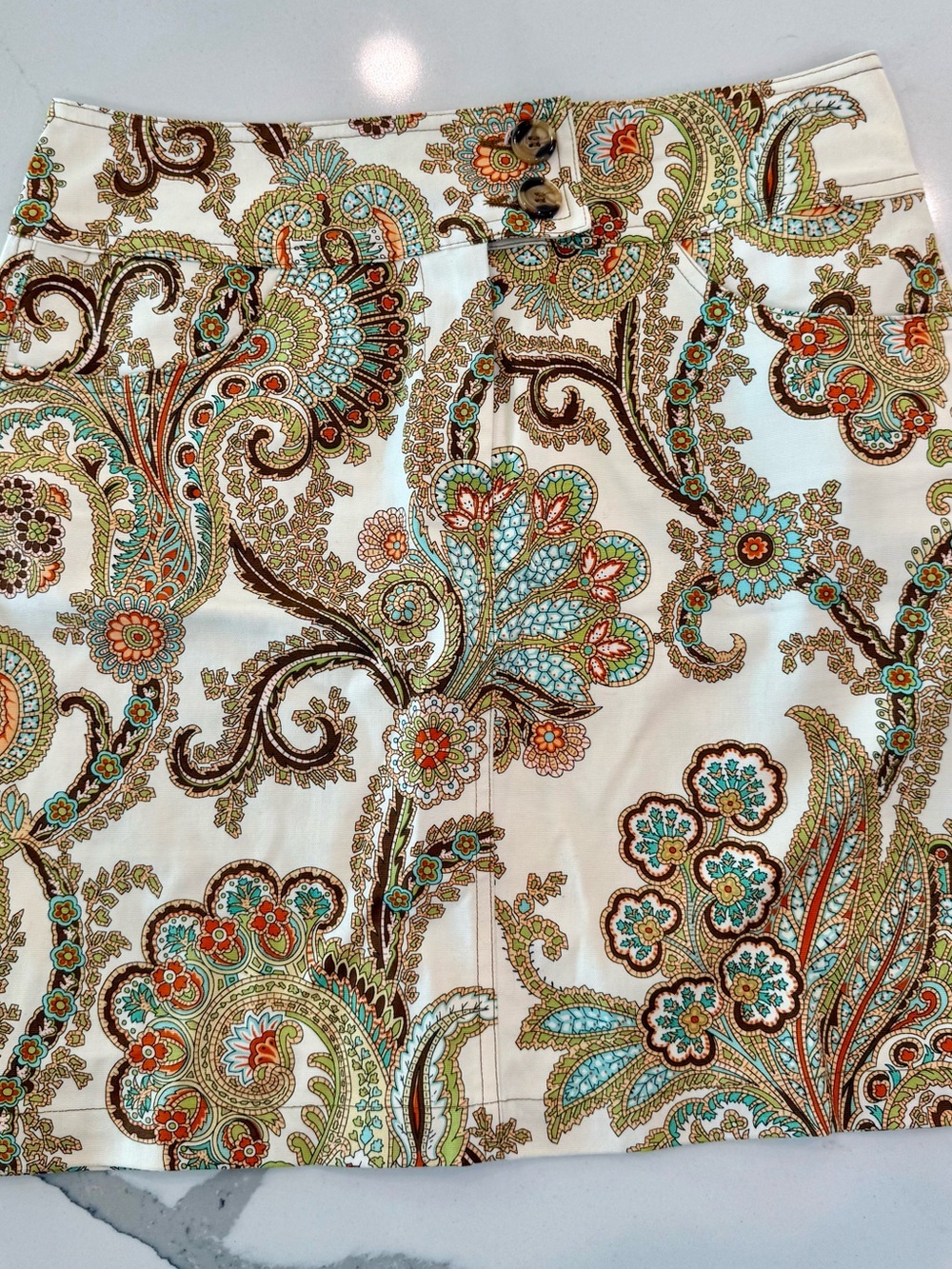 CAbi Cream Paisley Floral Throw with Teal, Brown & Orange Accents